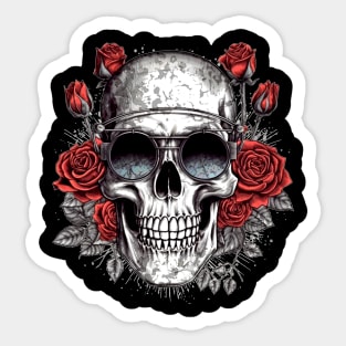 Cool Hipster Skull with Glasses and Roses Sticker